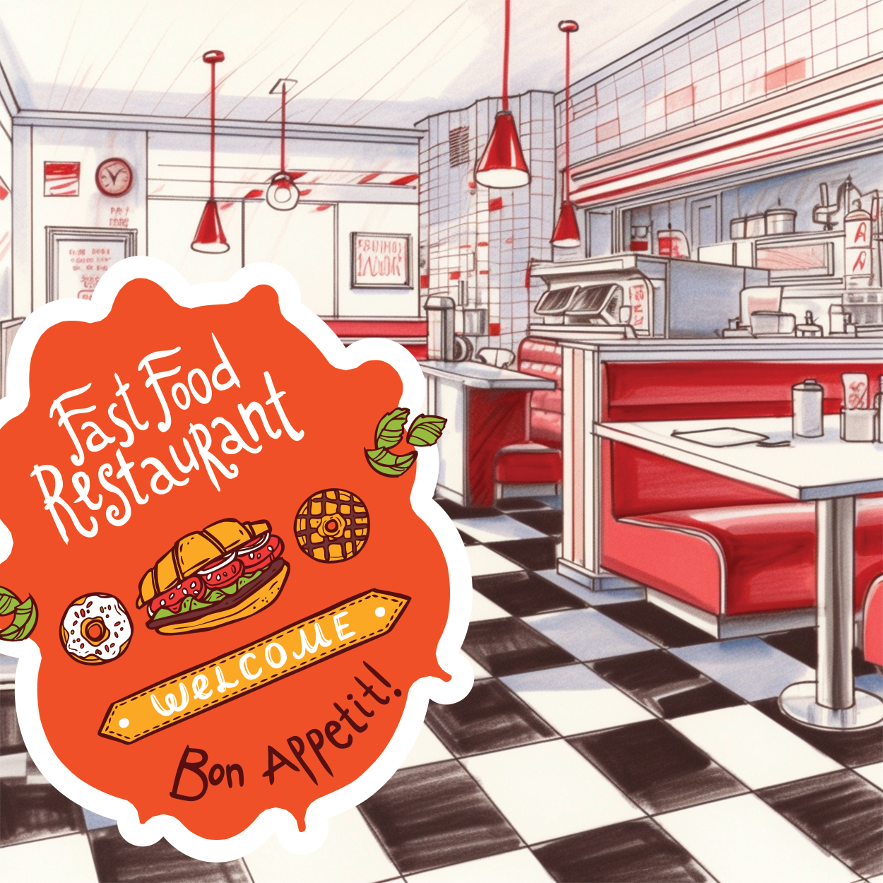 American Restaurant - Savor the flavor of fast food sticker